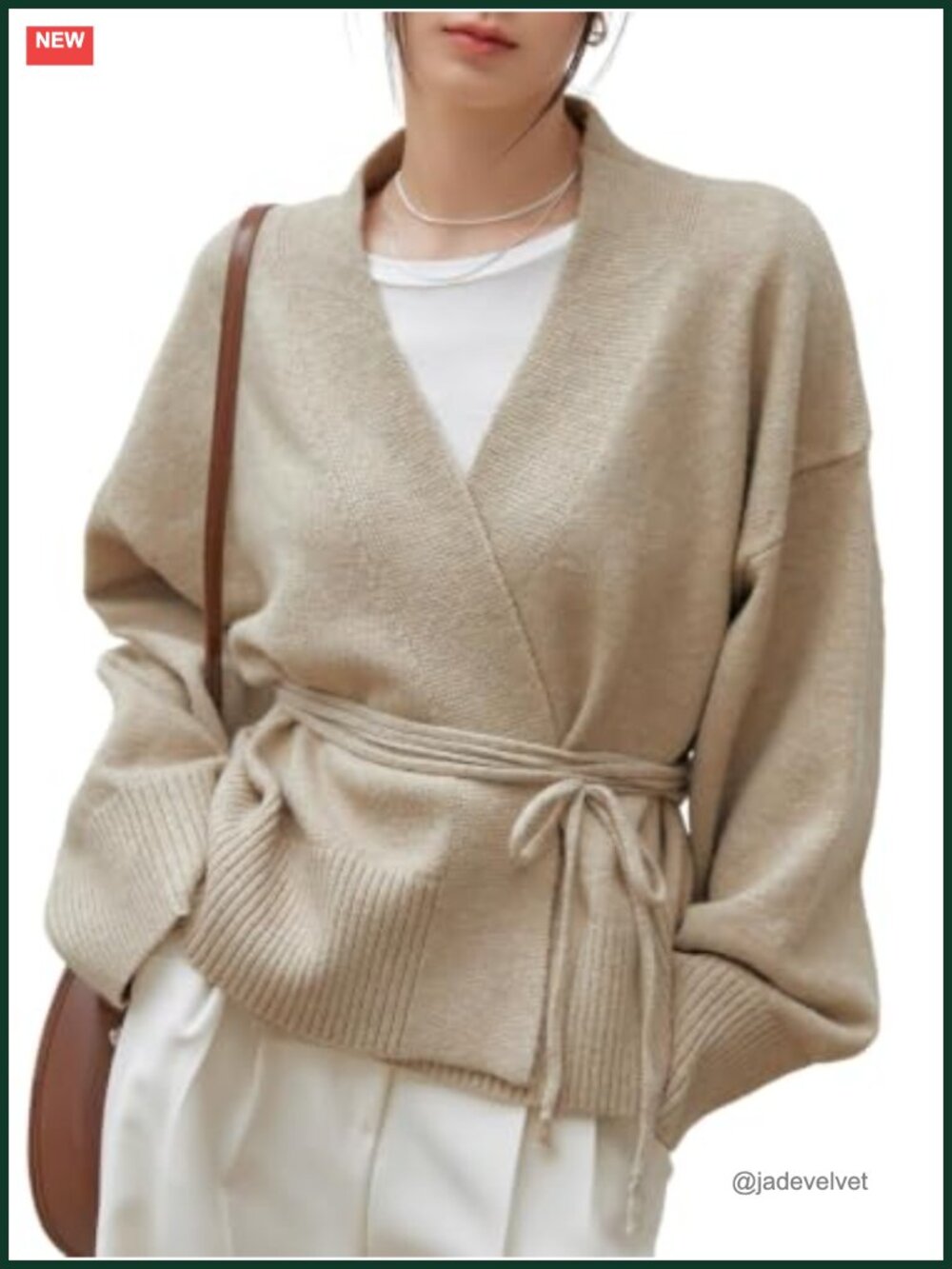 Wrap Tie Front Long Sleeve Belted Cardigan Soft Stretch V-Neck Sweater